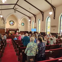 Congregation in worship at Trinity UMC